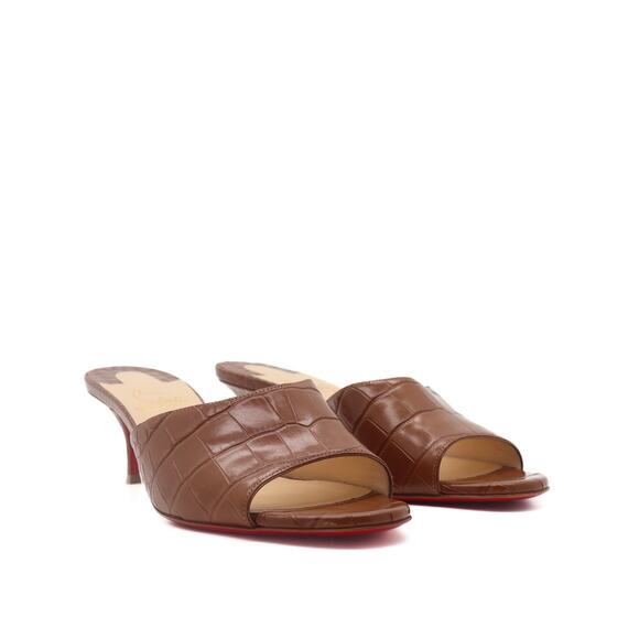 Christian Louboutin East 55 Croc Embossed Leather Heeled Slides Size 37.5 - Picture 2 of 8